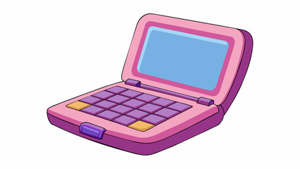 Fototapete - The toy laptop has a soft cushioned exterior in shades of pink and purple. Its screen is touchsensitive and can be flipped around to function as a. Cartoon Vector.
