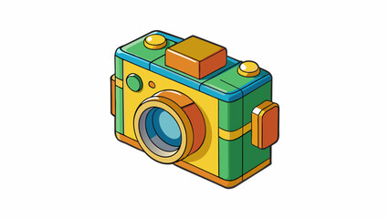 Poster - The toy camera is made entirely of recycled materials giving it a unique and ecofriendly look. Its body is a mix of different colors and textures and. Cartoon Vector.