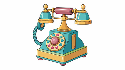Poster - The toy phone is a replica of a classic rotary phone. It has a sy retro design with a metal bell on top that rings when the rotary dial is turned. The. Cartoon Vector.