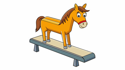 Poster - The vaulting horse is a versatile piece of equipment with an adjustable height mechanism. It has a wide blocklike body and two short rectangular legs. Cartoon Vector.