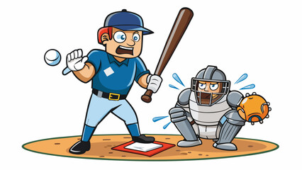 Aufkleber - The umpire stands behind home plate signaling strikes and balls with a series of clear hand gestures. The players on the field move swiftly throwing. Cartoon Vector.