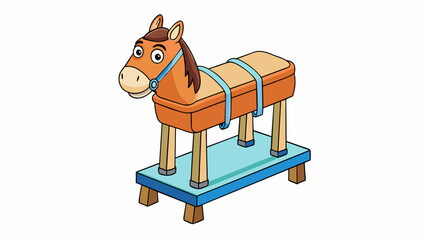 Aufkleber - The vaulting horse is a compact sy piece of equipment that has a wide flat top and cylindrical shape. Its surface is covered in a soft cushioned. Cartoon Vector.