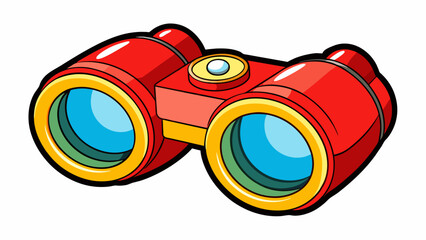 Poster - These compact toy binoculars are great for onthego play. The lenses are encased in a bright red plastic frame with a ushaped groove for easy finger. Cartoon Vector.