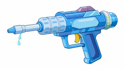 Poster - The water gun is made of clear plastic revealing its inner workings. As it is pumped the internal pressure builds up and can shoot a powerful stream. Cartoon Vector.