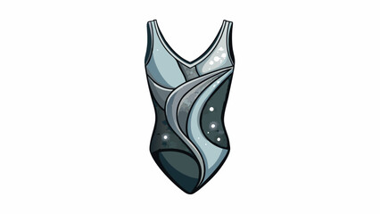 Sticker - This leotard is sleek and elegant with a black base and intricate silver sparkles in a swirling pattern. The Vneckline is lined with a delicate mesh. Cartoon Vector.