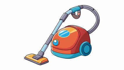 Poster - This play vacuum is designed with a swivel head allowing kids to easily reach under furniture and around corners while they clean. The suction power. Cartoon Vector.
