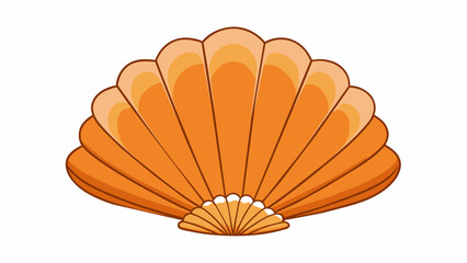 Poster - This scallop has a fanlike shape fanning outwards from a central point. Its shell is ribbed and lightly speckled with a smooth glossy surface that. Cartoon Vector.