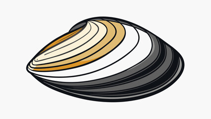 Poster - This mussel is easily identified by its large round shape and distinctive black and white stripes. Its thick sy shell provides excellent protection. Cartoon Vector.