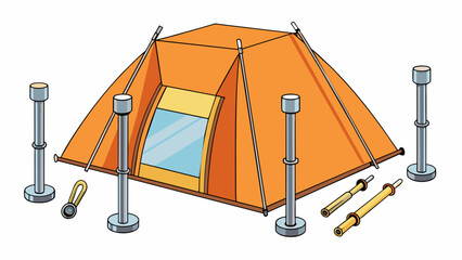 Sticker - This heavyduty tent pole repair kit is ideal for larger tents and shelters. It includes heavygauge steel poles reinforced with nylon bands for extra. Cartoon Vector.