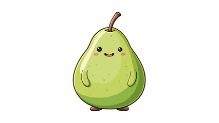 Fototapete - This pear is a mediumsized one with a plump round body and a short sy stem on top. Its skin is a pale green color with a soft velvety texture and a. Cartoon Vector.