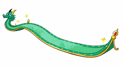 Poster - This magic carpet was long and narrow resembling a graceful dragon with scales made of shimmering green and silver threads. It sparkled and glittered. Cartoon Vector.