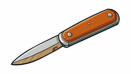 Poster - This pocket knife has a unique design with a wooden handle and a vintage aesthetic. It features a single sharp blade with a unique curved tip perfect. Cartoon Vector.