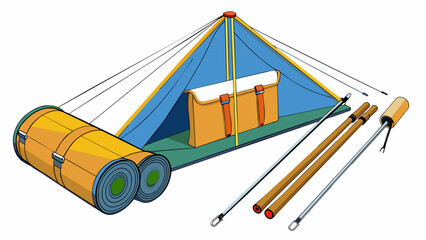 Sticker - This tent pole repair kit features a sy waterproof carry case that holds several fiberglass poles of varying lengths and diameters. The poles are. Cartoon Vector.