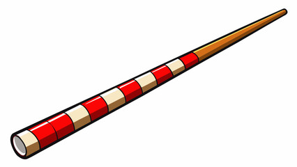 Poster - This snooker cue has a classic design featuring a vibrant red and white stripe along its length. The handle is wrapped tightly with a black grip. Cartoon Vector.