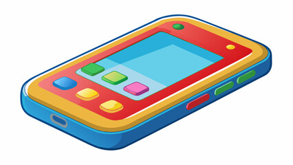 Poster - This toy phone is a modern smartphone design with a touch screen camera and various apps for playing pretend games. It is made of durable plastic with. Cartoon Vector.