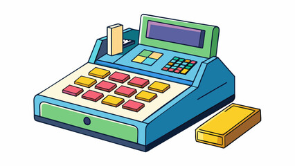 Fototapete - Young cashiersintraining will love this toy cash register that comes equipped with a functioning calculator cash drawer credit card swipe and even a. Cartoon Vector.