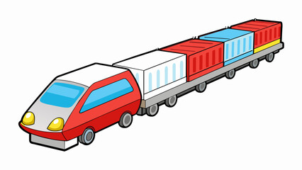 Poster - With its sleek design and modern look the toy train had a red and white electric engine at its front towing a series of colorful freight cars that. Cartoon Vector.