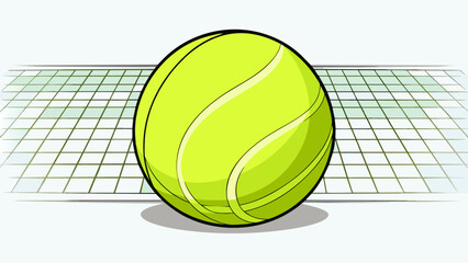 Aufkleber - With its smooth rubbery texture and bright neon color the tennis ball stands out against the backdrop of the white lines and nets of the tennis court.. Cartoon Vector.