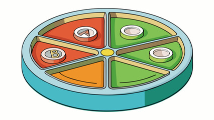 Poster - A 3sectioned dish with raised spokes resembling a wheel. Each section is labeled A B and C and is designed for holding different samples. The raised. Cartoon Vector.