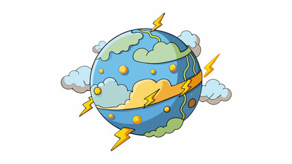 Poster -  The atmosphere is thick and hazy making it difficult to see the solid core of the planet. Storms rage constantly on the surface giving off flashes of. Cartoon Vector.