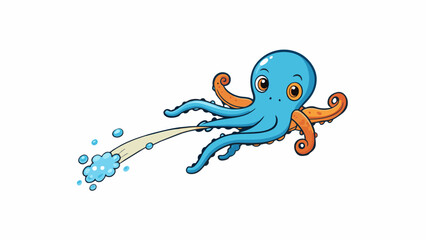 Poster - Witness a mesmerizing display as the octopus gracefully propels itself forward using a jet of water propelling its large body through the ocean with. Cartoon Vector.