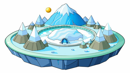 Poster -  The snow sparkles in the sunlight creating a beautiful otherworldly landscape. Glaciers cover much of the planets surface and the air is so cold that. Cartoon Vector.
