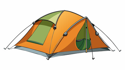 Poster - A backpacking tent with a lightweight freestanding design. The tent is made of ripstop nylon and has an easytoassemble shockcorded aluminum pole. Cartoon Vector.