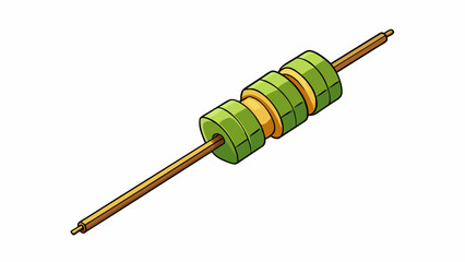 Aufkleber - A bamboo skewer with a flat base and a sharp tip suitable for roasting vegetables or fruit kebabs on a stovetop griddle.  on white background . Cartoon Vector.