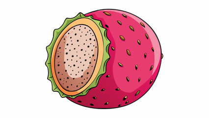 Poster - A basketballsized fruit with a rough and co exterior. Cutting it open reveals a bright pink filled with countless small black seeds. Its refreshing. Cartoon Vector.