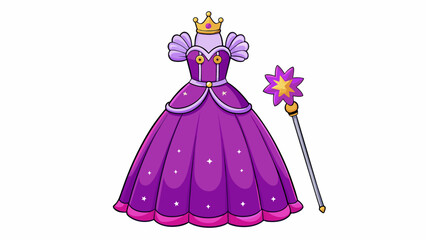 Poster - A billowy purple princess gown with a sparkly tiara and matching wand fit for any royal ball. The dress features intricate lace and beading and the. Cartoon Vector.