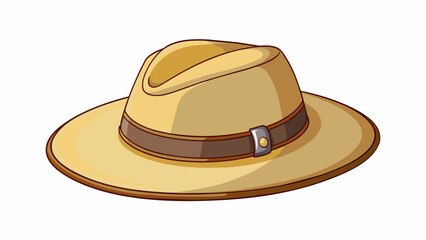 Poster - A beige explorer hat with a wide brim to protect from the sun and a thick leather band for an adventurous touch. The hat also has builtin ventilation. Cartoon Vector.