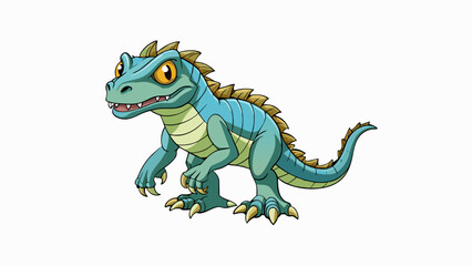 Poster - A bipedal creature with rough scaly skin and a long slike tail. Its reptilian face is adorned with sharp teeth and a forked tongue and its four arms. Cartoon Vector.