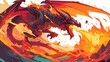 A dynamic painting depicting a fierce dragon exhaling flames from its jaws, surrounded by billowing smoke and a sense of intense heat