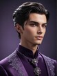 Incredible sculptural handsome wizard in violet with a very handsome dynamic expressive face