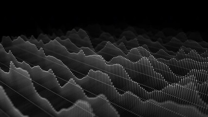 Wall Mural - Dotted ripples on the surface with beams. Plexus technology background. Big data. Radio wave abstract motion. FUI, HUD. Seamless loop.