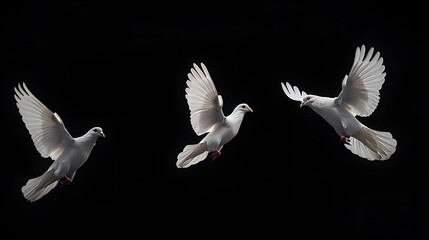 Canvas Print - Three White doves flying on black background and Clipping path .freedom concept and international day of peace