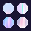 Holographic abstract backgrounds set. Gradient hologram. Neon holographic backdrop. Minimalistic 90s, 80s retro style graphic template for flyer, poster, banner, mobile app.