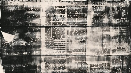 Cool grungy y2k old newspaper with a negative photocopy effect . Rough brutal elements for 90s vintage design. Ai generative.