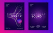 Fest Design. Electronic Beat Illustration. Pink Night Club Flyer. Concert Cover. Discotheque Trance Graphic. Edm Set. Green Sound Magazine. Violet Fest Design