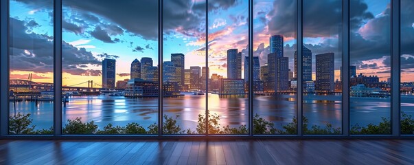 Sticker - Boston city skyline Modern Seaport District video window view