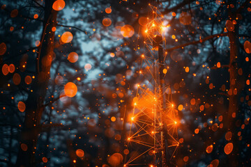 Poster - An artistic interpretation of a wireless network, with signals radiating out from a central node,