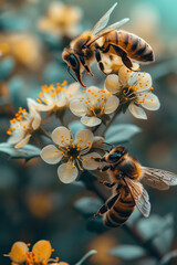 Aufkleber - A dynamic pattern where honeybee flight paths turn into blooming flowers, showcasing their role in pollination and ecosystem health,