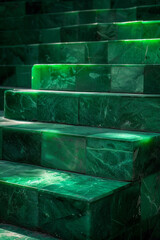 Aufkleber - A pattern of ascending steps, each in a different shade of green, advocating for progress in environmental sustainability,