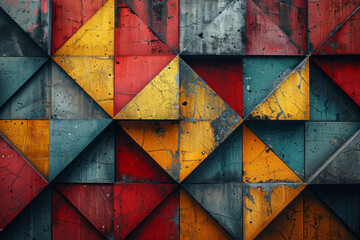 Fototapete - An image of sharp angles and pointed shapes in a chaotic arrangement, colored in urgent reds and warning yellows, calling for immediate action,
