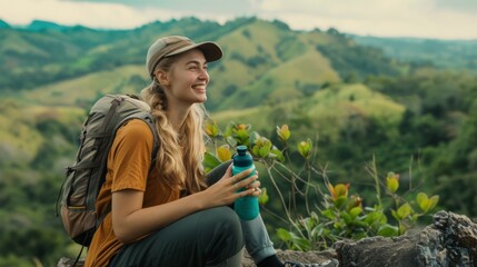 Poster - Woman Resting on Mountain Hike