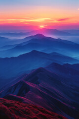 Aufkleber - A depiction of a mountainous horizon at dawn, with the first light breaking through in bold, inspirational colors, urging viewers to climb towards new heights in societal change,
