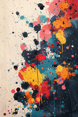 Fototapete - A series of splattered paint blots on a canvas, each blot expanding and merging with others, showing how diverse societies enrich and strengthen each other,