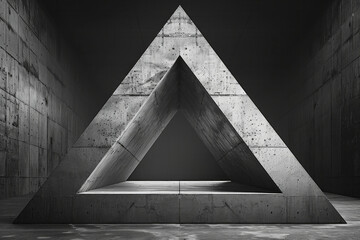 Fototapete - An image of a large, bold triangle split into three smaller triangles in monochromatic shades, exploring the concept of fragmentation,