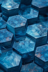 Fototapete - A series of concentric hexagons, each a different shade of blue, creating a calming, rhythmic pattern,