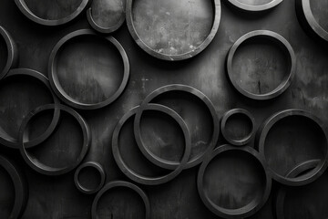 Leinwandbilder - An arrangement of overlapping circles in varying opacities of black, creating a sense of depth and complexity through simplicity,